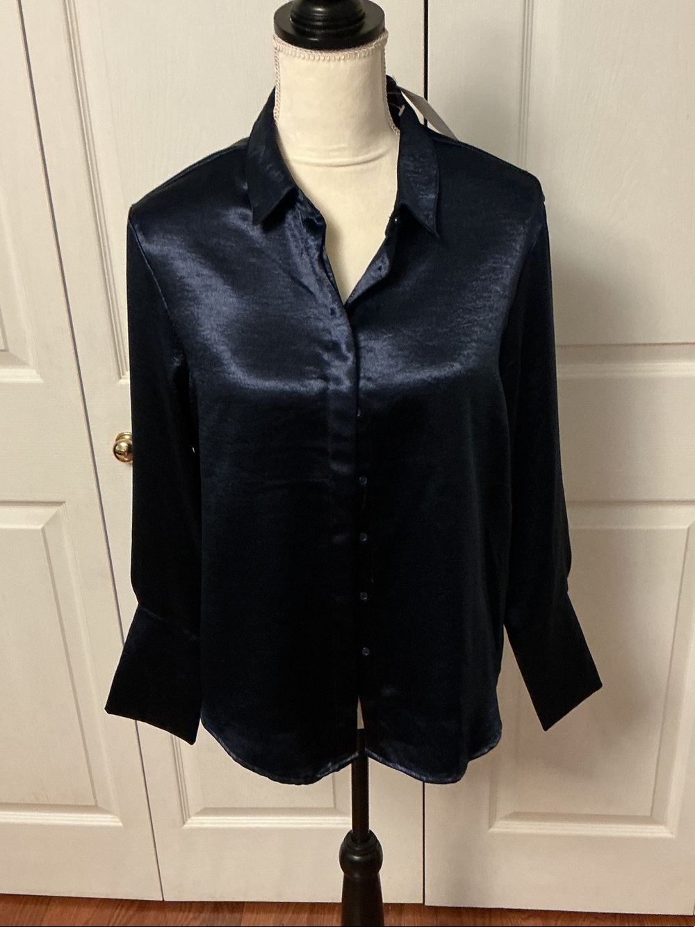 bleuh ciel Navy Satin Button-Down Shirt